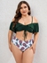 Plus Size Ruffle Pineapple Print Cinched Ruched Full Coverage Bikini Swimsuit - 4x | Us 26-28
