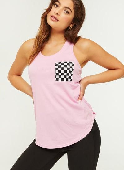 Casual Polyester Scoop Neck Loose Tank Top Pink