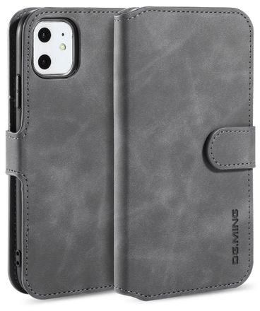DG.MING Retro Oil Side Horizontal Flip Case With Holder & Card Slots & Wallet For IPhone 11(Grey)