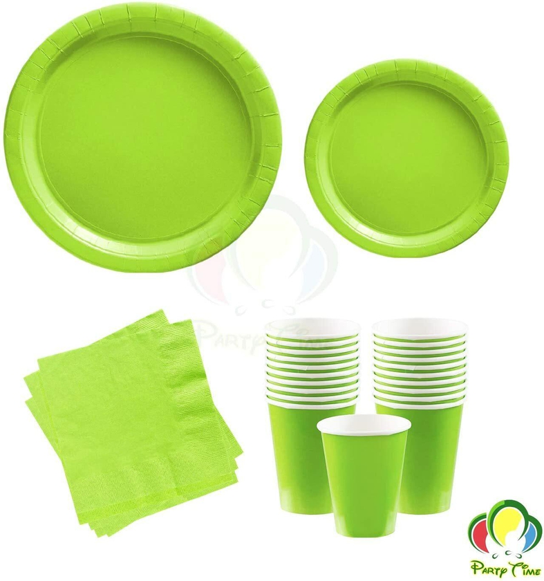 Party Time 48-Pieces Light Green Complete Party Pack 9&quot; Dinner Paper Plates , 7&quot; Dessert Paper Plates, 9 oz Cups, 2 Ply Napkins For Wedding, Baby Shower, Birthday Party Tableware Set