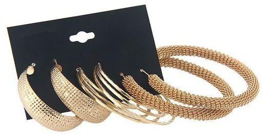 3Set Hoop Loop Women Earrings/ Gold