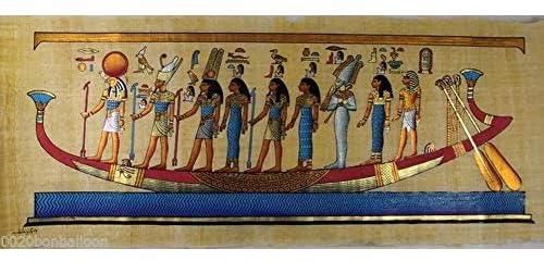 100% Authentic Egyptian Original Hand Painted Painting Papyrus Paper Pharaoh Ancient 32"x12" (80x30 cm) 9 Pharaoh Gods Kings On Boat Hieroglyphic Scroll History Pharaohs Papyri Hieroglyphics