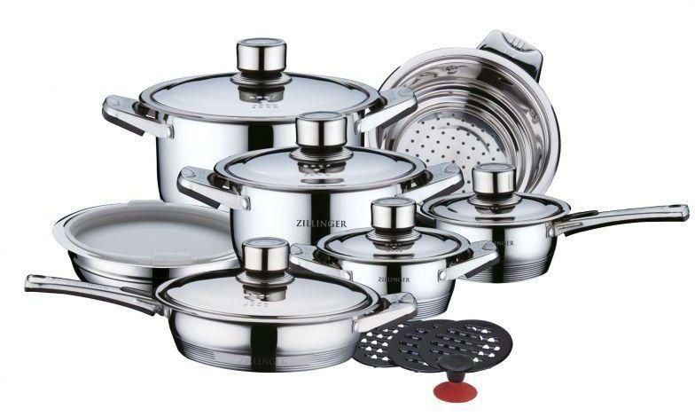 Zillinger Cookware Sets, Silver, 17 Pcs