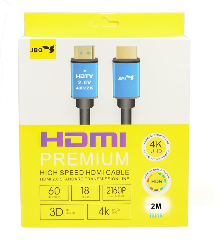JBQ HDMI Cable 2 Mtr Premium High-Speed HDMI to HDMI Video wire 4K@60Hz Ultra HD 3D 4kUHD HDR 2160P HDMI premium high speed HDMI Cord Braided Compatible for PS4/XBOX GAME ON BOARD BOX/LAPTOP/COMPUTER