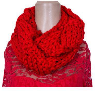 Fashion Chunky Wool Yarn Infinity Scarf Neck Warmer - Red