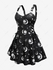 Plus Size Half Zipper Backless Moon Sun Printed Lace Up A Line Dress - L | Us 12