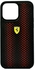 Ferrari Pu Leather Perforated Case With Nylon Base and Yellow Shield Logo For iPhone 14 Pro Max Red