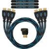 Twisted Veins Three (3) Pack of (3 ft / 0.9 m) High Speed HDMI Cables, Right Angle Adapter & Velcro Cable Ties - Black/Blue