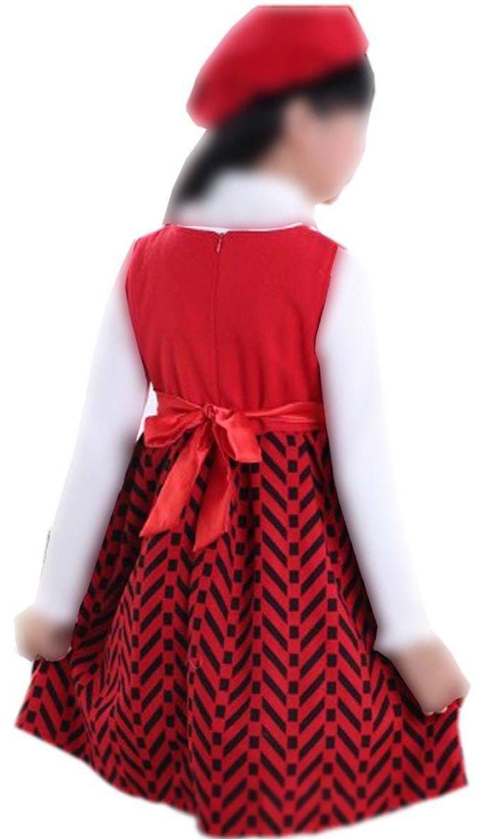 Red Wool Casual Dress For Girls