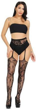 Hollow Out Lace Net Tights Black
