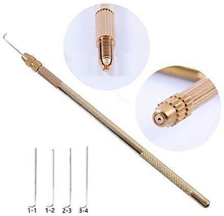 4Pc Ventilating Needles +1 Brass Holder For Lace Wig Needle