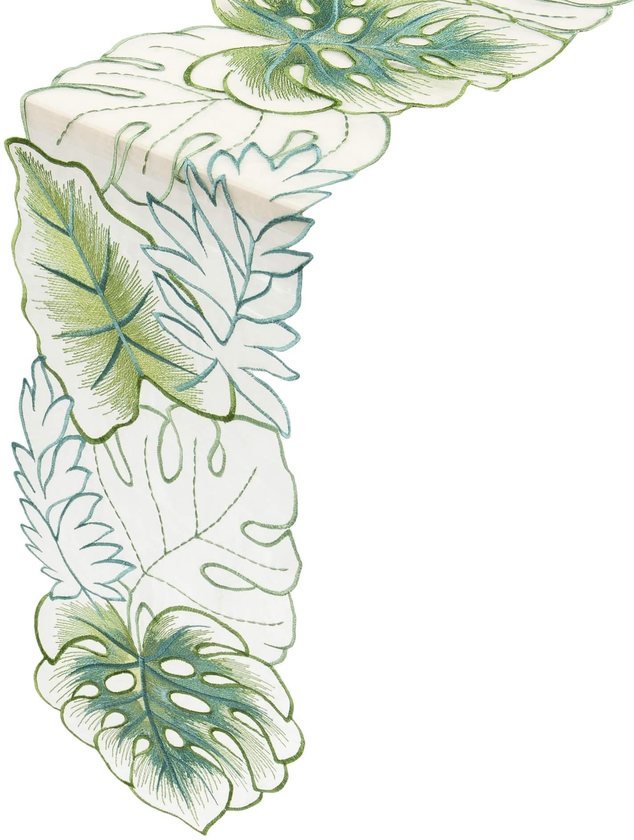 Lace Embroidery Tropica Leaf Organza Embroidery /Dresser Scarf (Green)