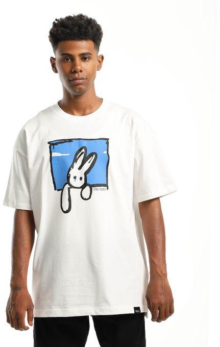 Nexx Jeans Chest Rabbit Printed Everyday T-Shirt - White