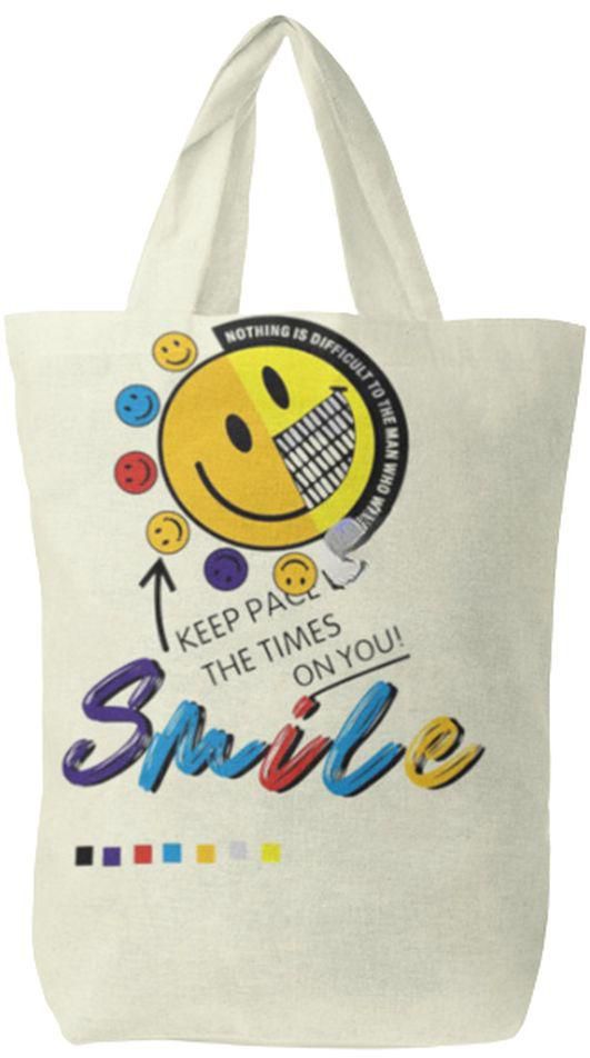 Canvas Shopping Tote Bag - Printed Words ( SMILE)