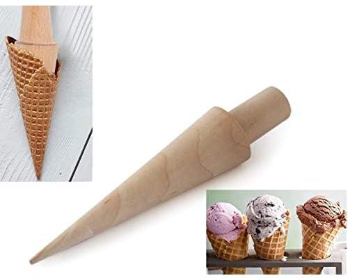 ECVV Ice Cream Cone Mould Wooden Cone Mold Waffle Cone Roller Pizzelle Roller Cream Horn Moulds Wooden Pastry Roll Molds Egg Roll Conical Mould DIY Cooking Baking Tool Decorating Accessory