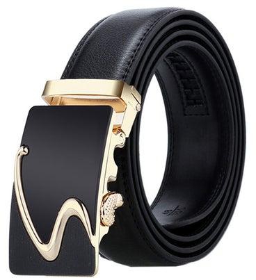 Genuine Leather Belt With Automatic Locking Buckle Black/Gold