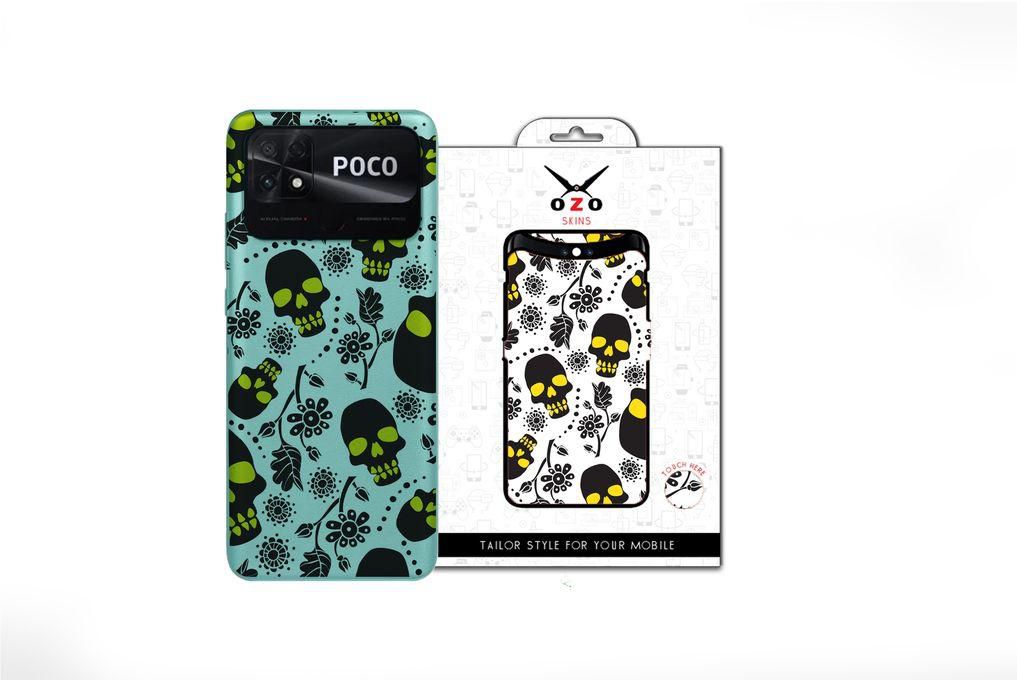 OZO Skins Ray Skins Transparent Sugar Skull Flowers (SV503SSF) (Not For Black Phone) For Poco C40