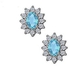 Fancy Oval Blue Topaz and Round CZs Halo Floral Stud Earrings