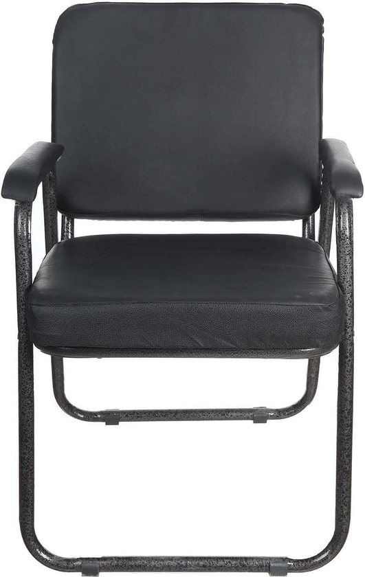 Get Alamia Metal Padded Leather Chair with Armrests, 50×50×80 cm - Black with best offers | Raneen.com