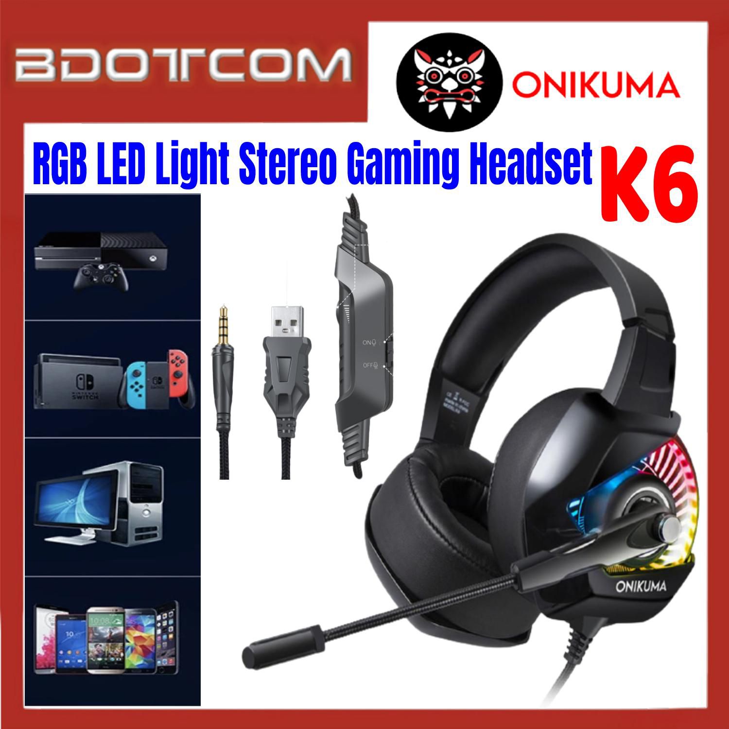 Onikuma K6 RGB LED Light Stereo Noise Reduction 3.5mm Audio Jack Gaming Headset