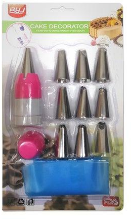 12-Piece Cake Decor Piping Icing Nozzle Set Pink/Blue/Silver 25centimeter