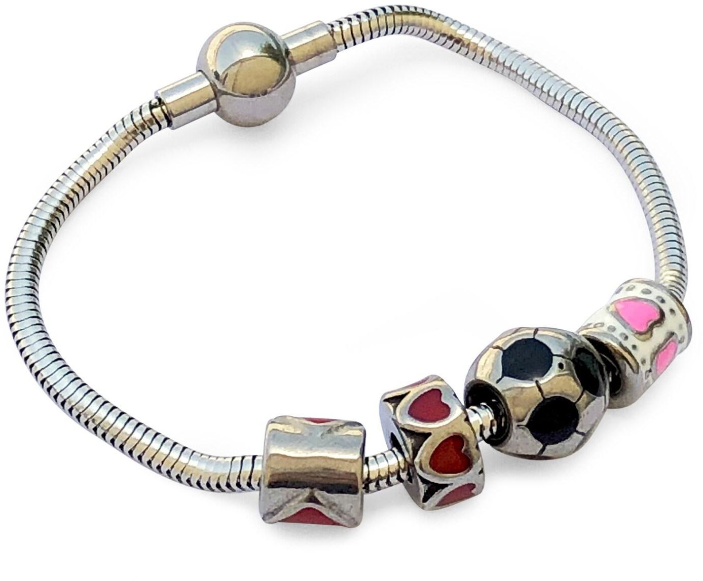 AIWANTO Pandora Style Beads Bracelet | European Style Stainless Steel Snake Chain Charm Bracelet with Snap Clasp for Women Ladies