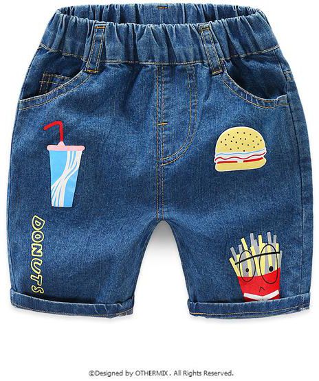 Koolkidzstore Boys Pants Short Jeans Burger Fries Print 2-8Y (Blue)