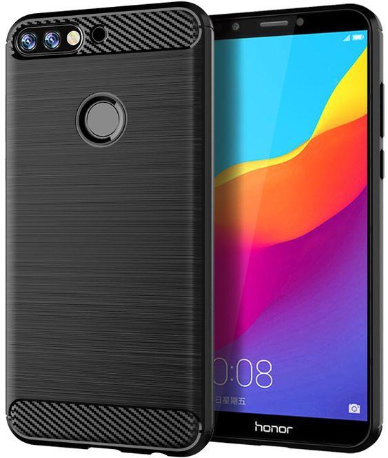 Huawei Y7 Prime 2018 Cover , Carbon Fiber Pattern Case, Anti-Slip Case, Slim Shock Absorption Cover - Black