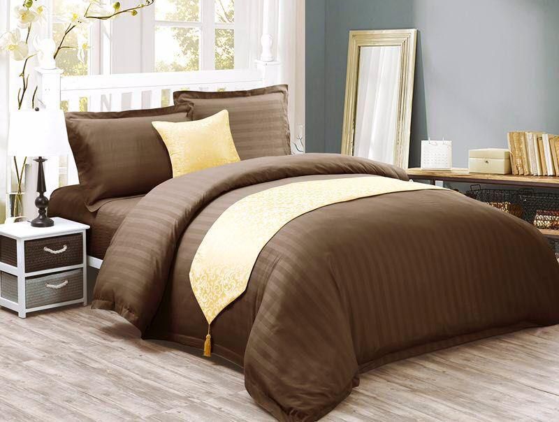 Hotel Stripe 6 Pcs Comforter Set By Hours, King Size, Dark Brown