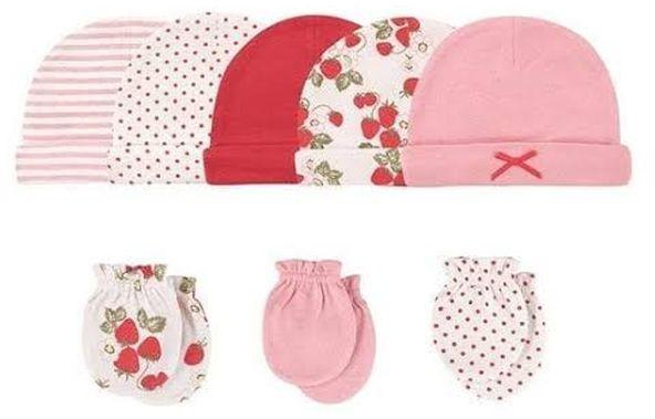 Hudson Baby Baby Girl Caps And Scratch Mitten Gift Set Of 8
