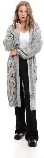 Front Knitted Braids Cardigan - Gray