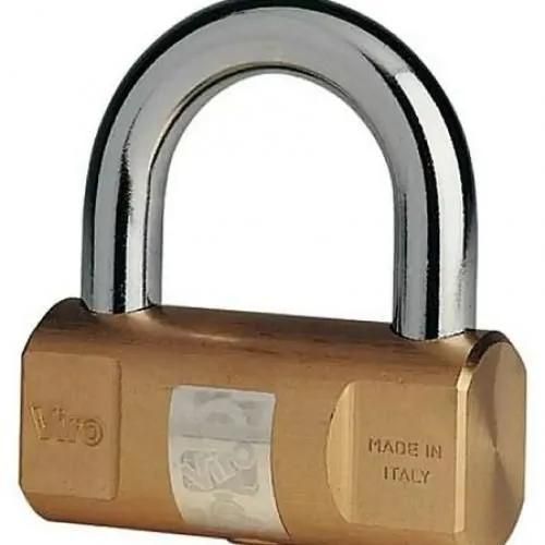 Viro 104 Cylindrical Brass Padlock 70mm Italy  rounded anti-abrasion edges and hologram to prevent imitations.Two offset latches guarantee the reliability of the padlock to prevent