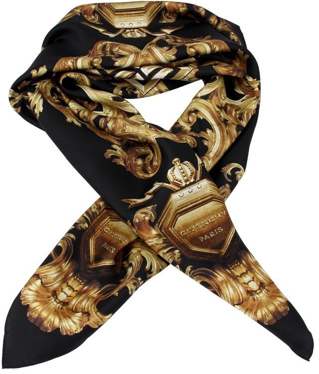 Arabesque silk satin square scarf-Black