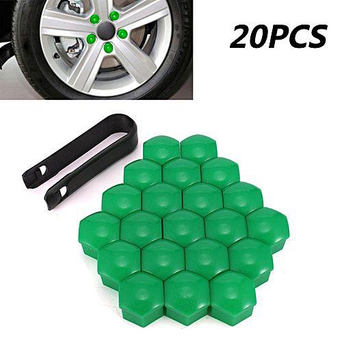 Universal 20x 17mm Car Auto Wheels Plastic Cover Nuts Screw Cap w/ Tools For VW AUDI Skoda Green