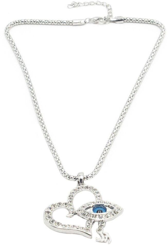 Tanos - Fashion Silver Plated  Chain Heart Shape Pendant Evil Eyel  Allah Design