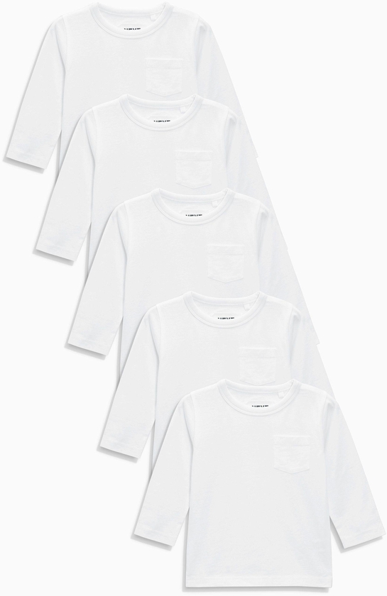 White Long Sleeve Essentials Tops Five Pack (3mths-6yrs)