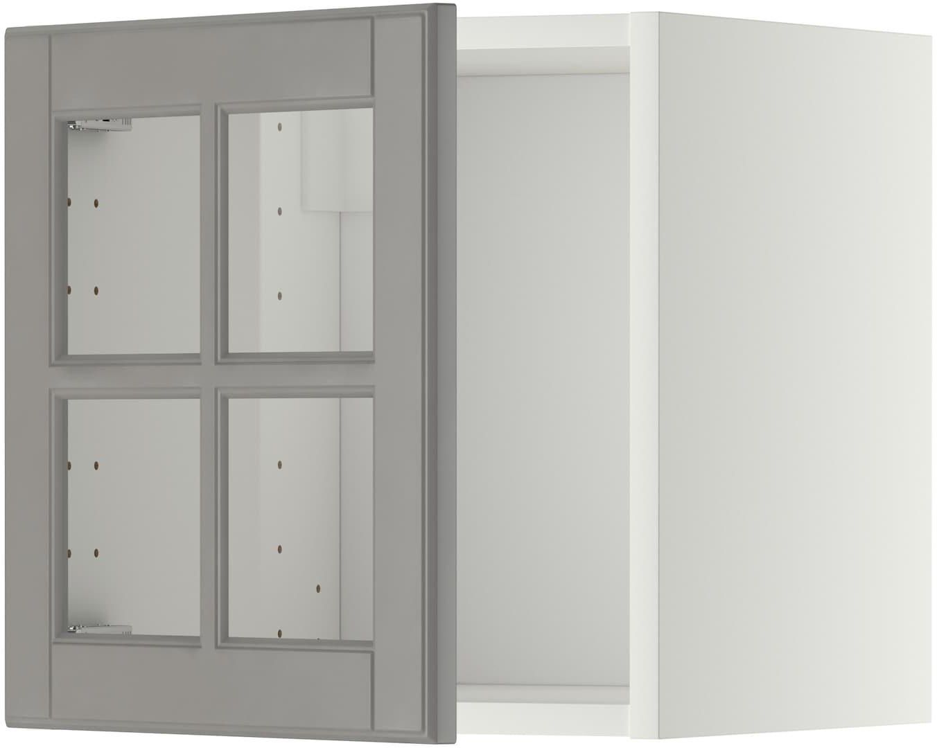 METOD خزانة حائط افقية مع باب زجاجي - أبيض/Bodbyn رمادي ‎40x40 سم‏