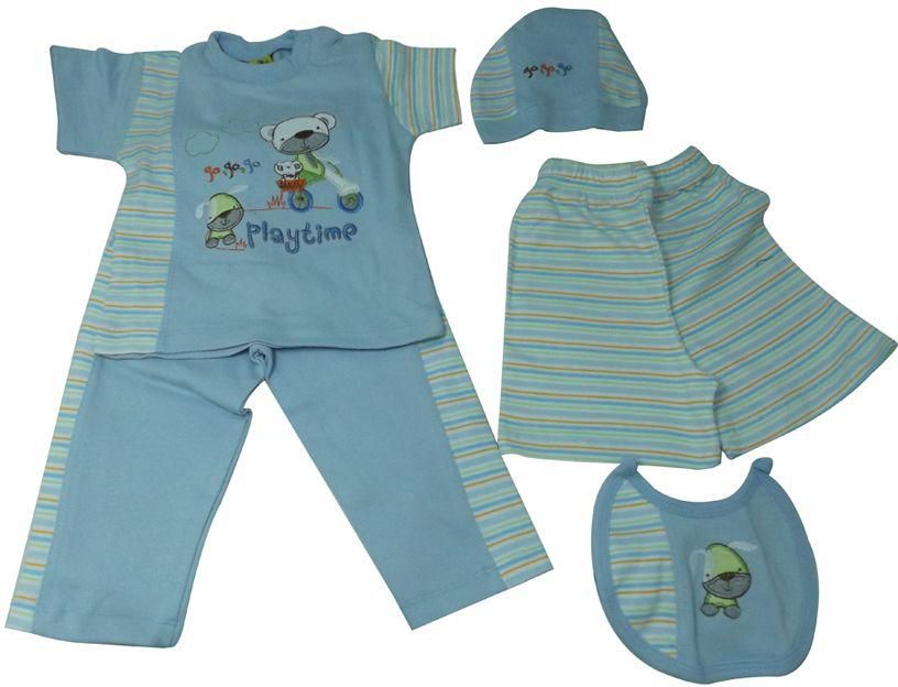 Sarah Kids 70 Set of 5 Pieces Outfit for Boys - Light Blue, 3 - 6 Months
