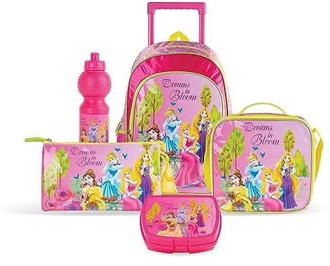 Disney Princess Dreams In Bloom 5in1 Trolley School Bag Set | Kids Backpack Gift | Water Resistant,Box set 18"