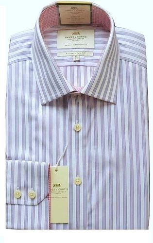 Hawes & Curtis Men's Formal Lilac & White Bold Stripe Slim Fit Shirt - Single Cuff - Non Iron