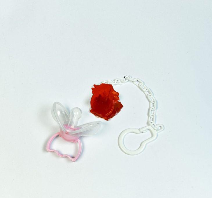 Pink Blue Automatic Pacifier With Chain & Clip - Pink