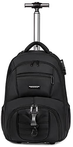 WVHTHVW Travel Bag Trolley Luggage, Duffel Bags for Men Women, 2 in 1 Rolling Travel Backpack with Wheels, 18inch Wheeled Travel Laptop Backpack Carry On Luggage Bag (Black Rolling Backpack)
