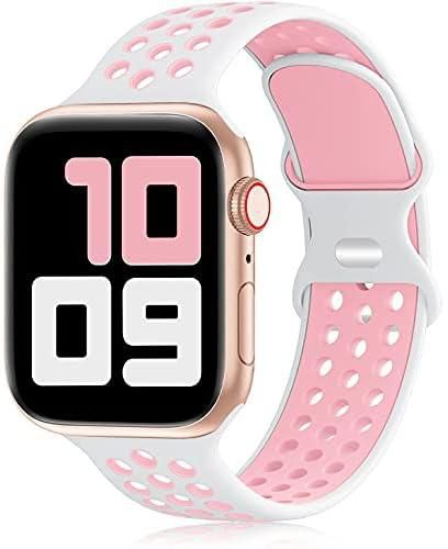 AWH Watch Band Compatible with Apple Watch Band 44mm 42mm, Slim Thin Breathable Watch Band, Soft Silicone Replacement Sport Strap Compatible for iWatch Series 6/5/4/3/2/1 SE, White-Pink