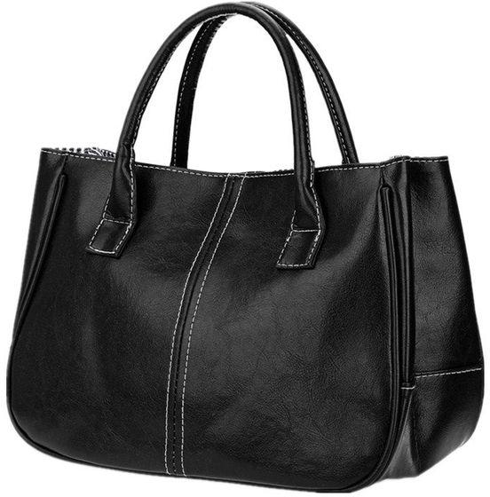 Fashion Patchwork Magnet Button Handbag for Women -Black
