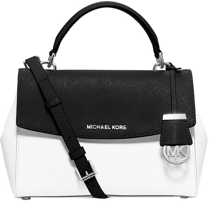 Michael Kors - Ava Small Saffiano Leather Crossbody Satchel For Women -  30H5SAVS1T, White/Black