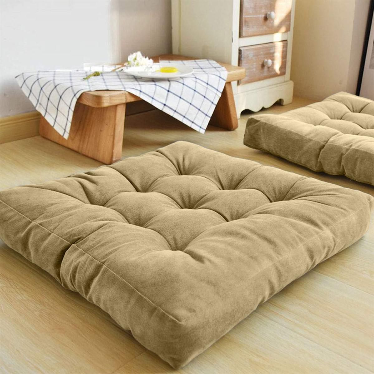 Simple and Comfortable Square Floor Velvet Tuffed Cushion (55cm x 55cm x 10cm)