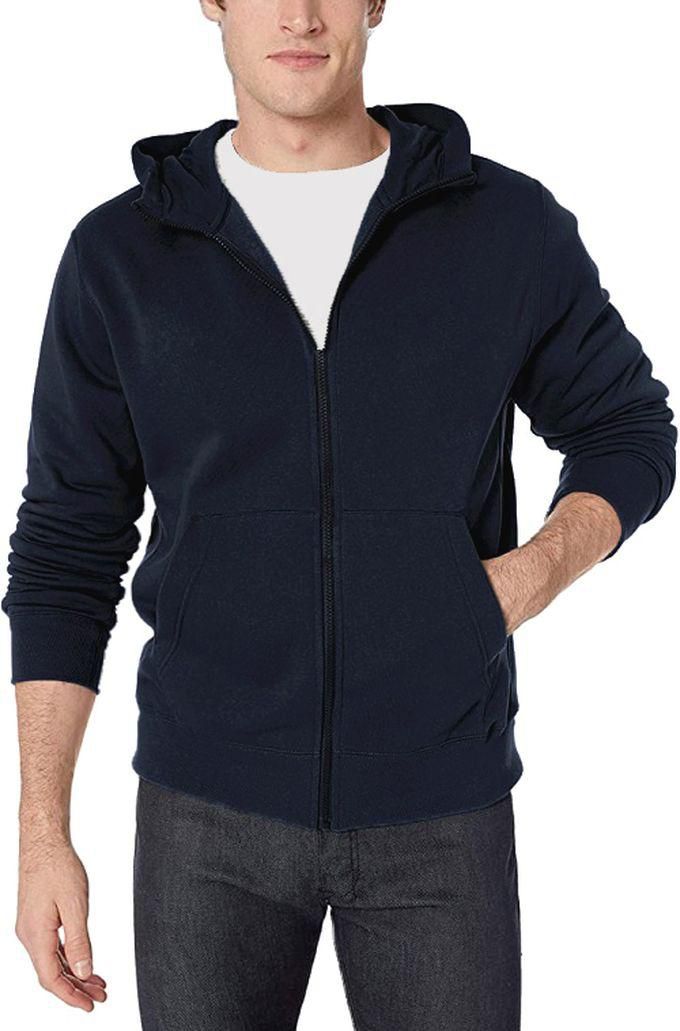 Casual Zipped Hooded Sweatshirt - Navy