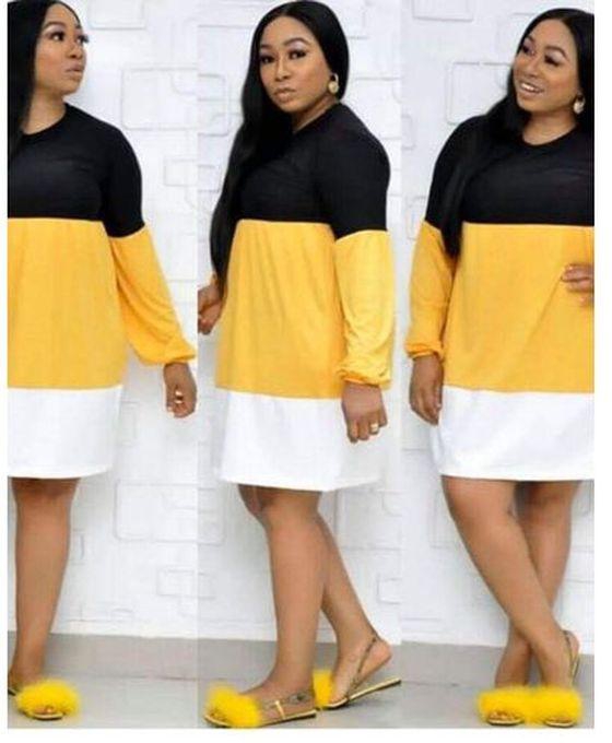 NinozTrendy Shift Dress With Long Sleeve -Yellow Multicolor