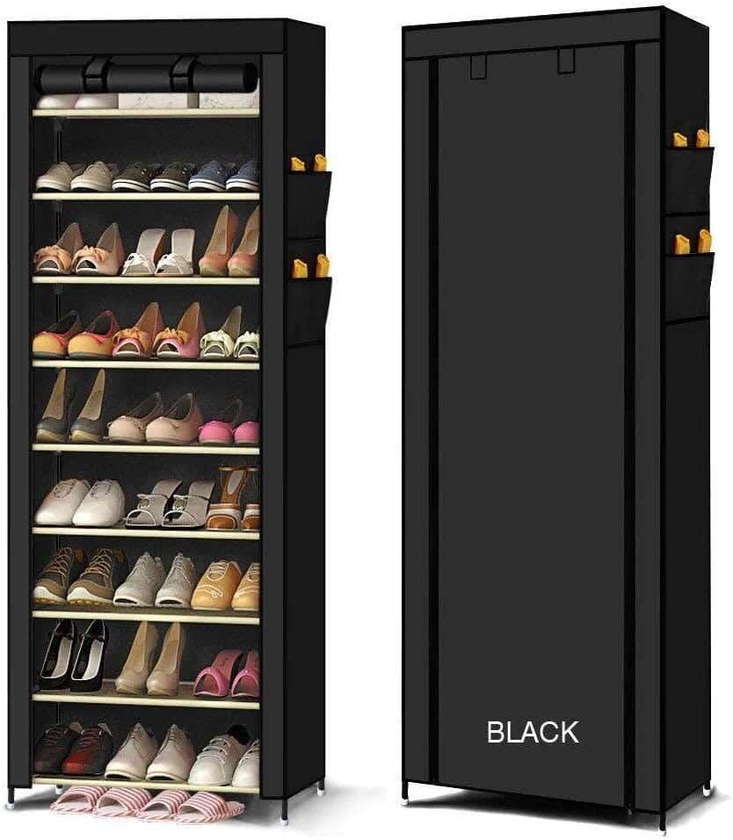 Get Fabric Shoe Rack, 160X60, 9 Shelves - Black with best offers | Raneen.com