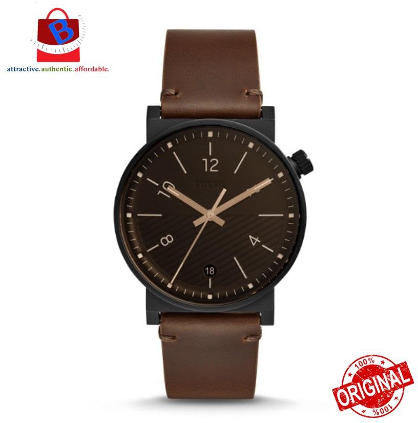 Fossil Mens Leather Watch Three Hand Date Barstow FS5552 (Brown)